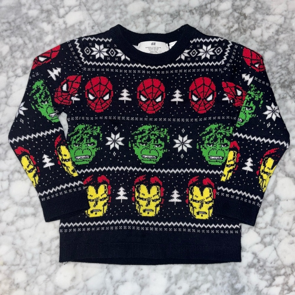 H&M kids Boys jacquard-knit Marvel Christmas sweater